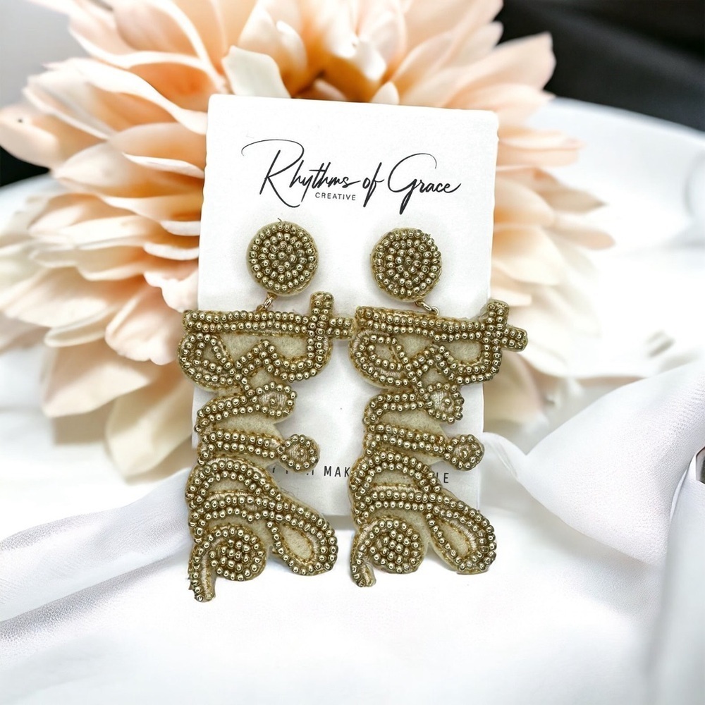 Stunning Gold Beaded BRIDE Earrings - Brand New, Perfect for Your Special Day!